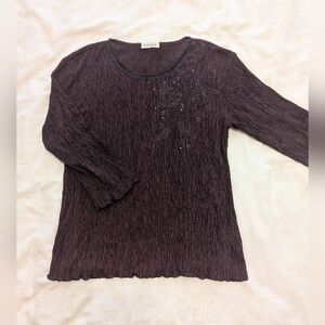 Trcot Reine Coffee brown 3/4 Sleeve Textured Blouse Top Size M